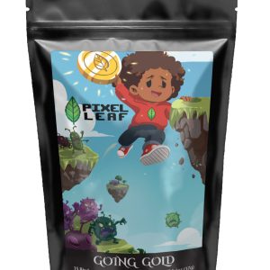 Going Gold organic tea, pyramid sachet box, front view