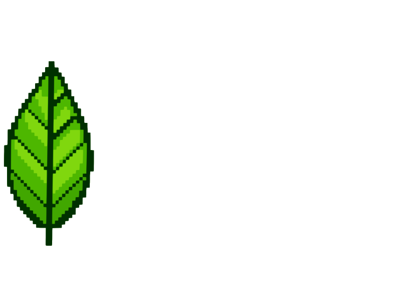 Pixel Leaf name and logo, white version, alternate